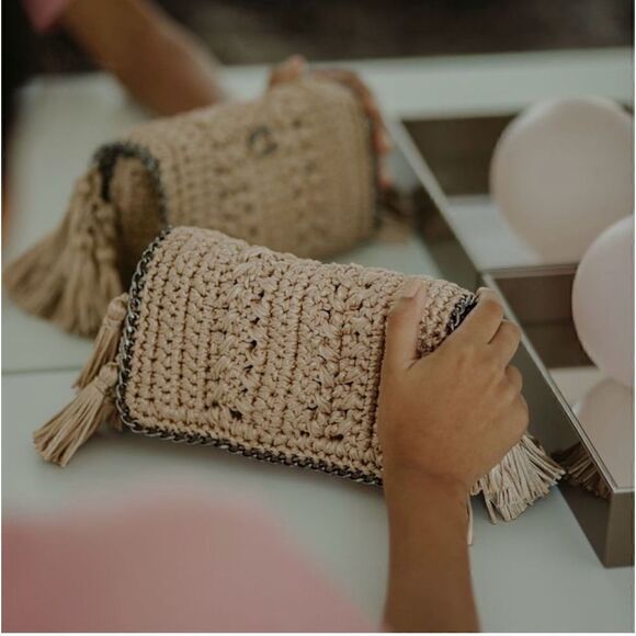 Catarina Mina Mira Handbag in Argenta Gris Crochet Pewter Silver Satin Threads - Picture 14 of 14